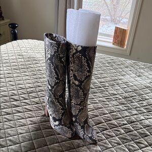 Vince Camuto Snake Print Heeled Boots - Black and White